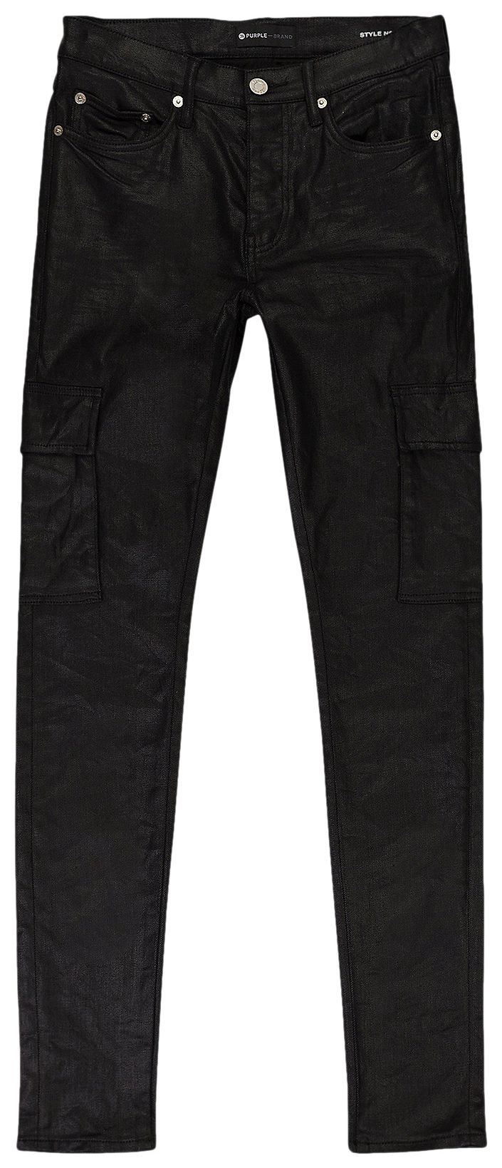 PURPLE BRAND Tar Coated Skinny Cargo Pants Black