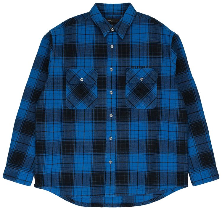 PURPLE BRAND Plaid Flannel Long Sleeve Shirt Blue