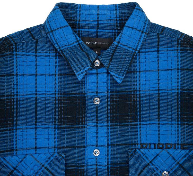 PURPLE BRAND Plaid Flannel Long Sleeve Shirt Blue