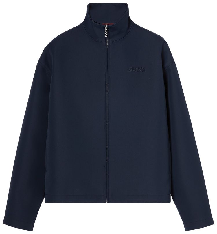 Gucci Embroidered Wool Acetate Zip Jacket Ink