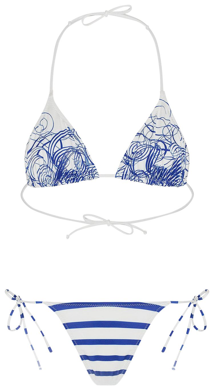 Jean Paul Gaultier Printed Mariniere Calligraphie Jersey Bikini Top WhiteNavy