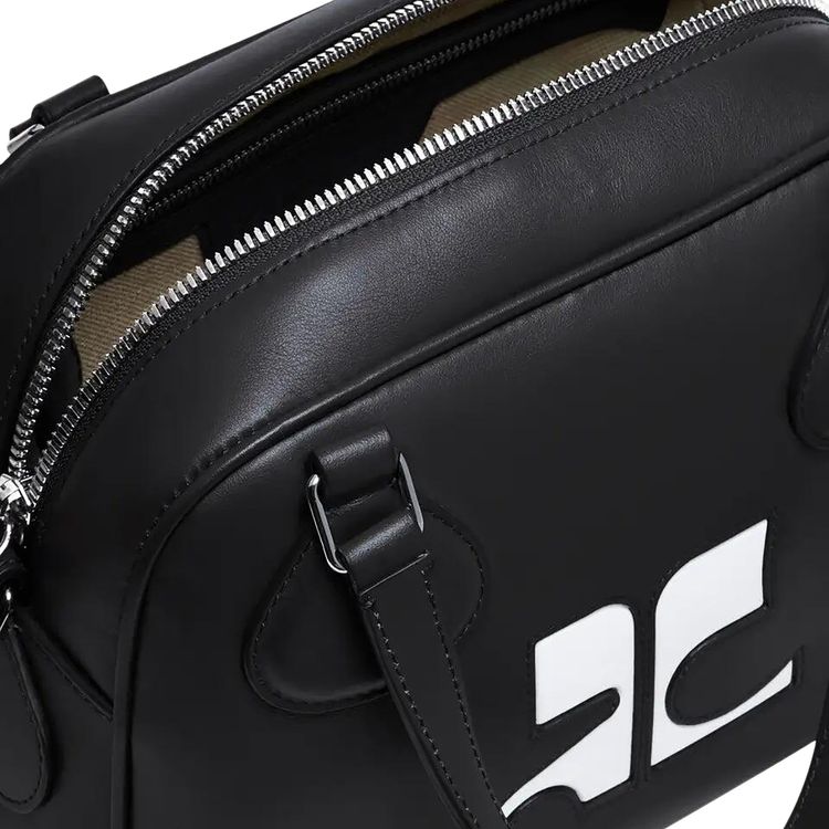 Courreges Reedition Mini Leather Bowling Bag Black