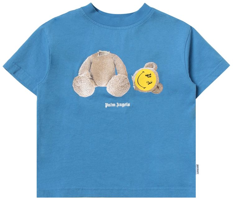 Palm Angels Kids Smiley Bear T Shirt Light BlueLemon