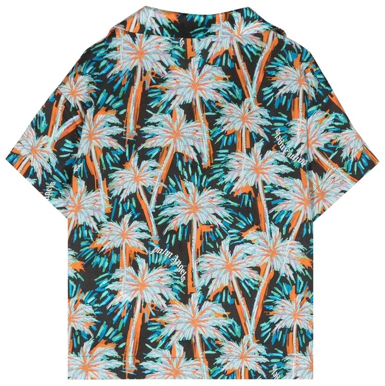 Palm Angels Kids All Over Print Palms Bowling Shirt BlackGreen
