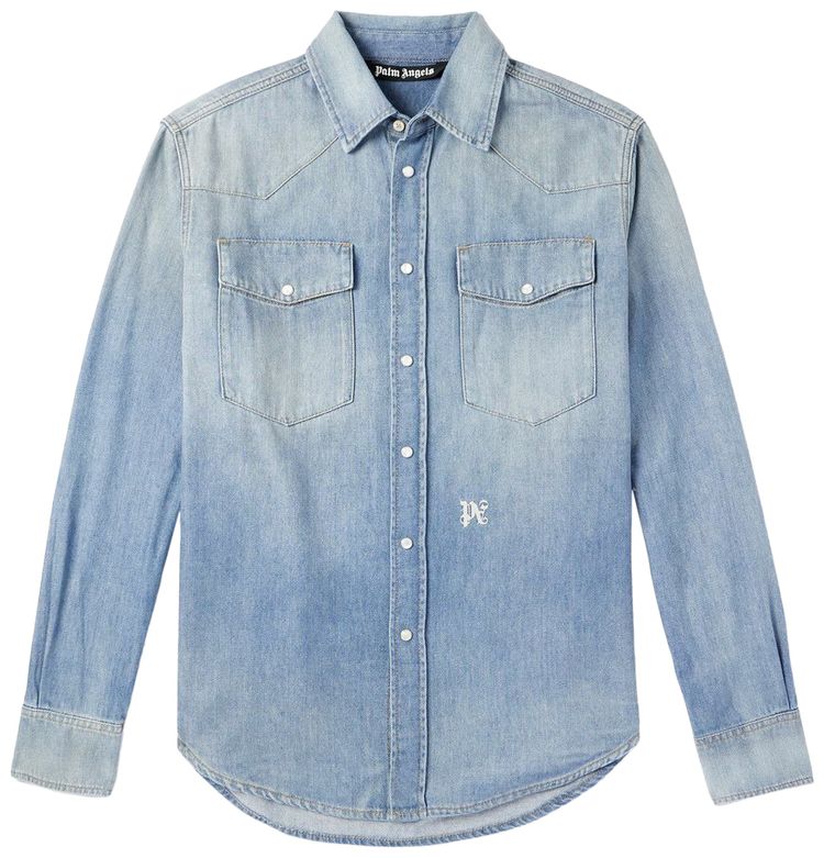 Palm Angels Monogram Denim Shirt Light Blue