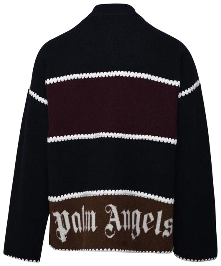 Palm Angels Monogram Striped Knit Jacket Navy Blue