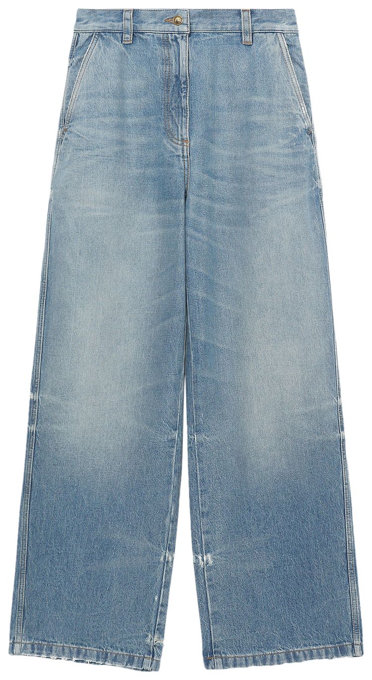 Palm Angels Washed Logo Wide Denim Jeans Blue