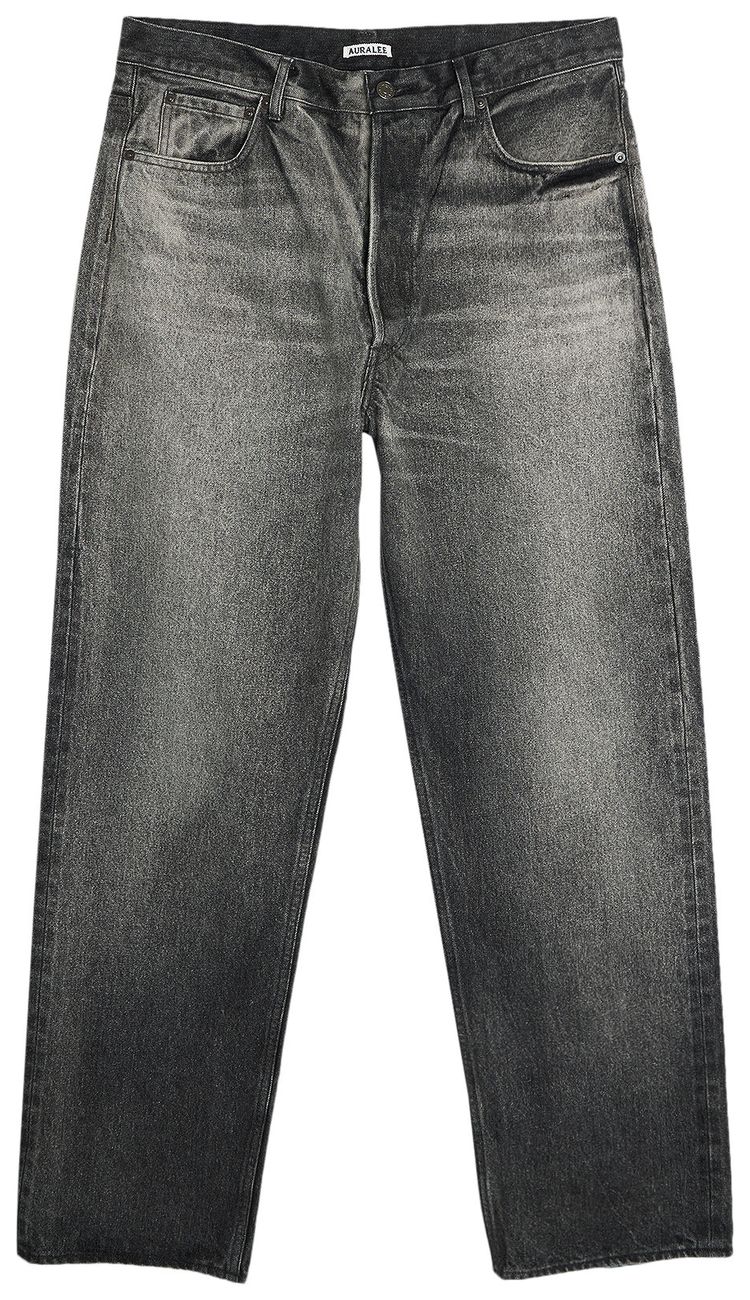 Auralee Selvedge Faded Heavy Denim Wide Pants Faded Black