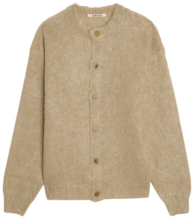 Auralee Brushed Super Kid Mohair Knit Cardigan Grey Beige