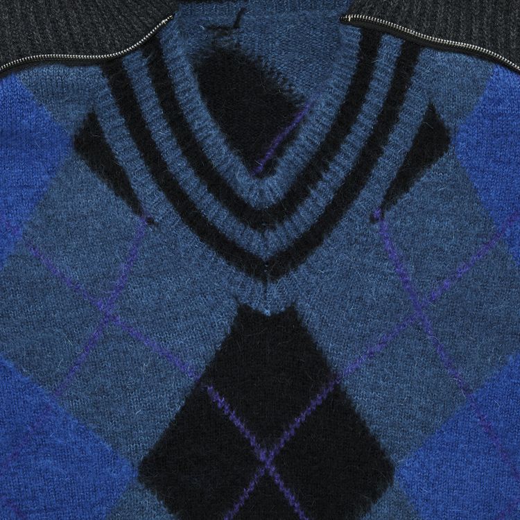 YProject Zip Insert Hood Pullover BlueGrey Argyle