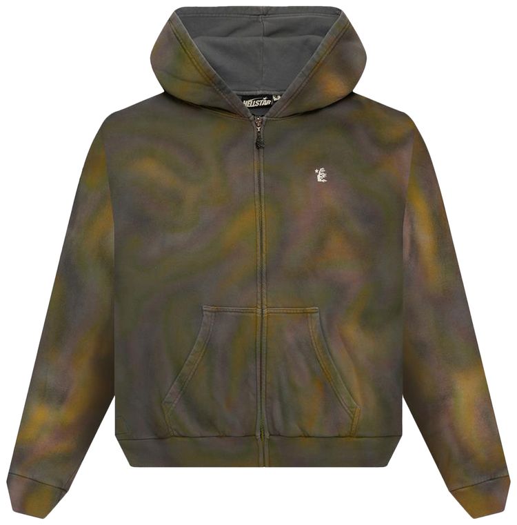 Hellstar Classic Logo Airbrush Zip Up Hoodie Green