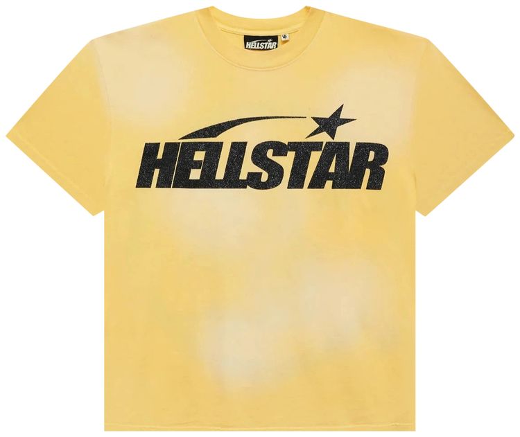 Hellstar Classic Black Glitter Logo T Shirt Yellow