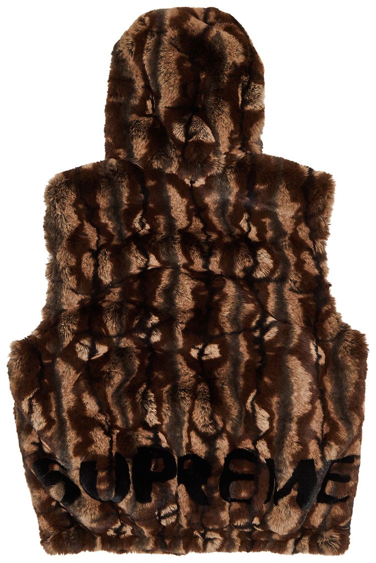 Supreme Faux Fur Hooded Vest Brown