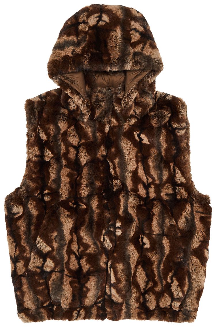 Supreme Faux Fur Hooded Vest Brown