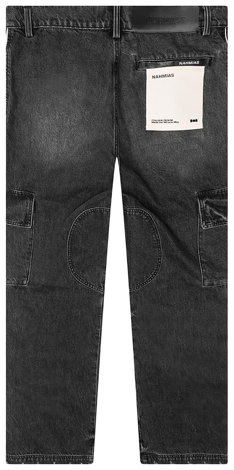 Nahmias Denim Track Logo Cargo Pants Dark Wash