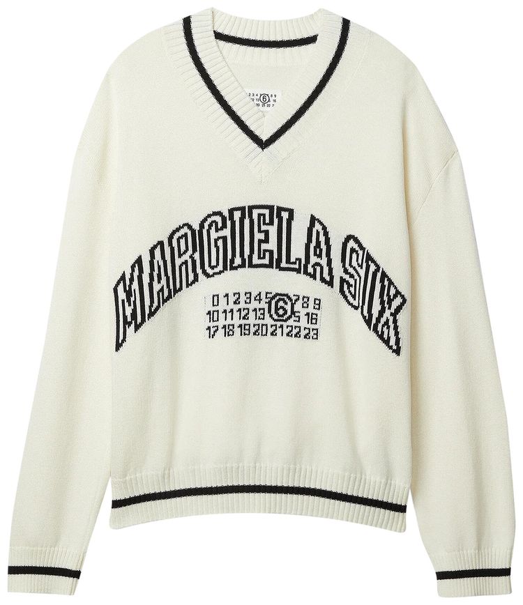 MM6 Maison Margiela Varsity Jaquard V Neck Off White