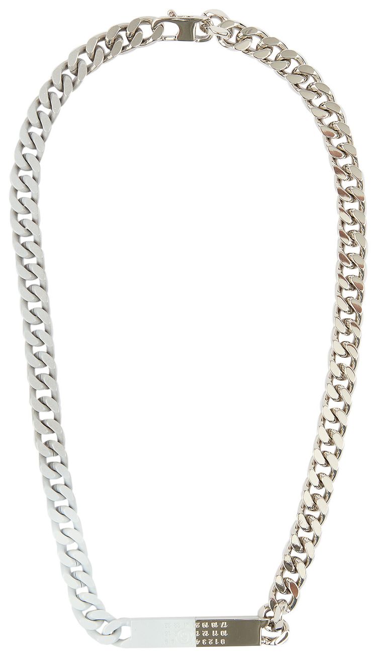 MM6 Maison Margiela Minimal Logo ID Tag Curb Necklace Polished PalladioWhite