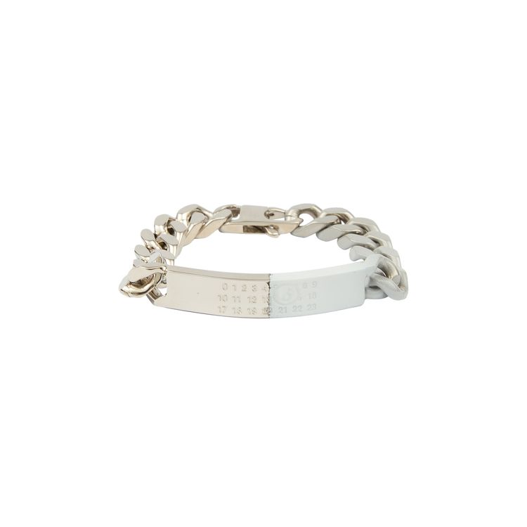 MM6 Maison Margiela Minimal Logo ID Tag Curb Bracelet Polished PalladioWhite