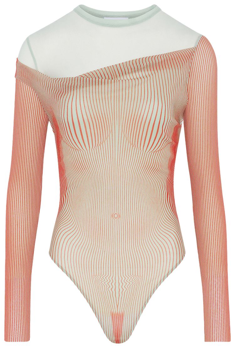 Jean Paul Gaultier Double Layer Pinstripe Body Morphing Bodysuit MintCoral