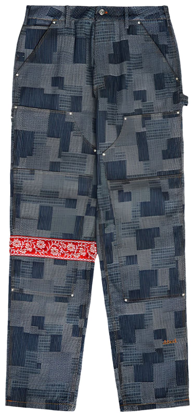 Advisory Board Crystals Crystal Rivet Patchwork Double Knne Pants Blue