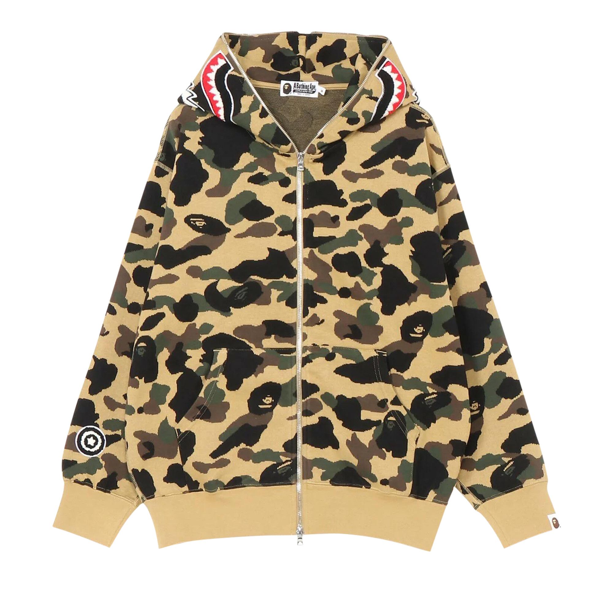 Size l BAPE 1st Camo Jacquard Shark Relaxed Fit Full Zip Hoodie 'Yellow'