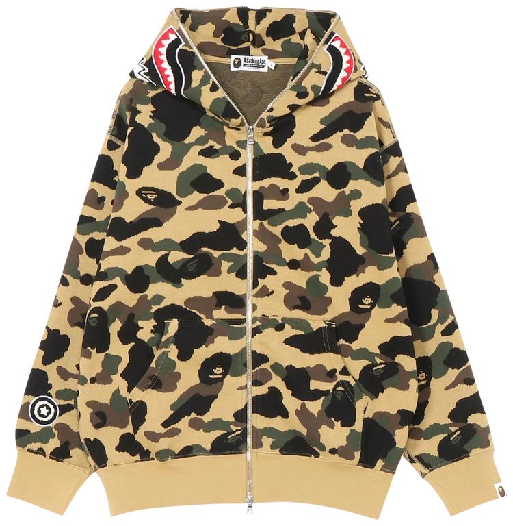 BAPE 1st Camo Jacquard Shark Relaxed Fit Full Zip Hoodie Yellow