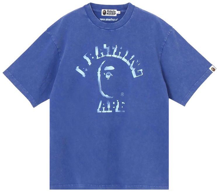 BAPE Garment Dye Spray Print College Relaxed Fit Tee Blue