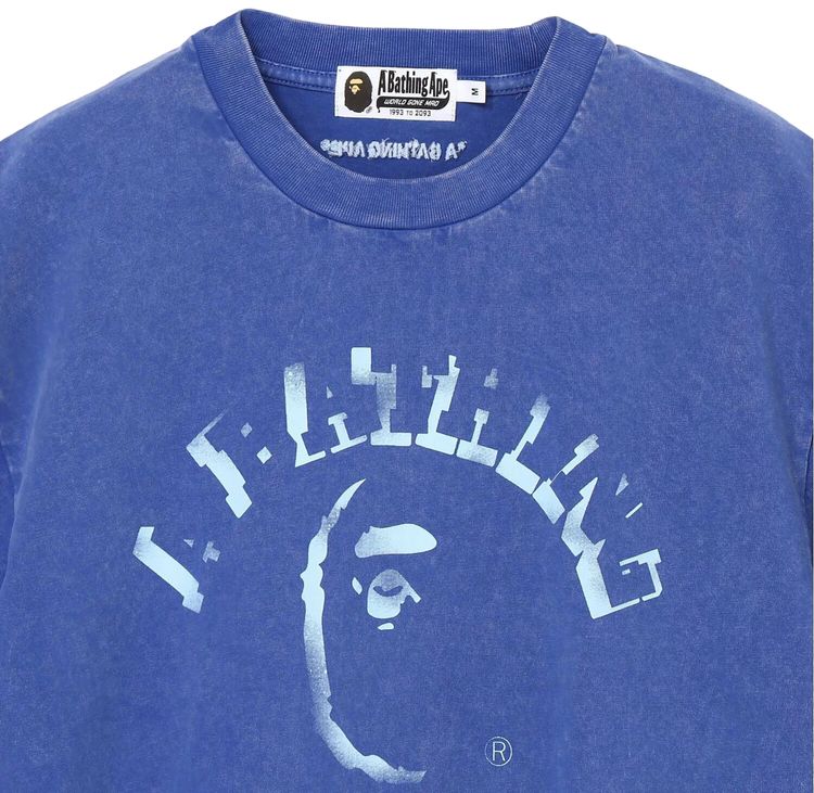 BAPE Garment Dye Spray Print College Relaxed Fit Tee Blue