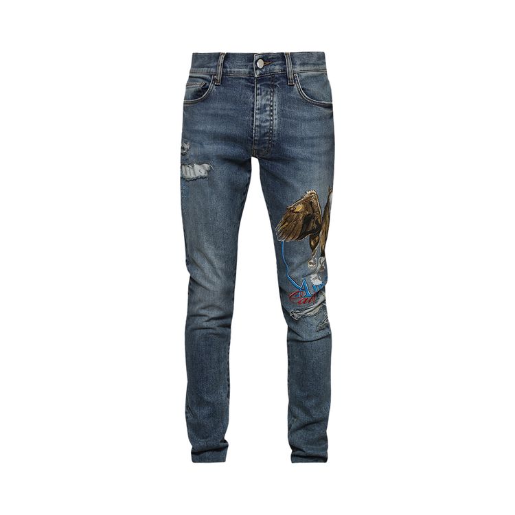Amiri Printed And Embroidered Pegasus Skinny Jean True Indigo