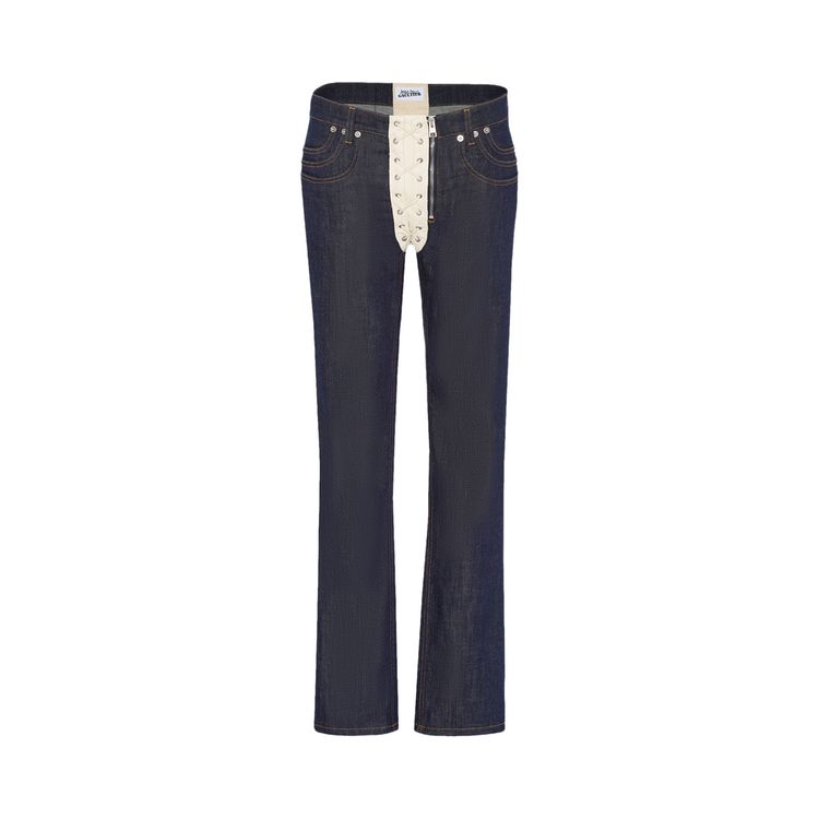 Jean Paul Gaultier Contrasting Lace Up Denim Jeans IndigoBeige