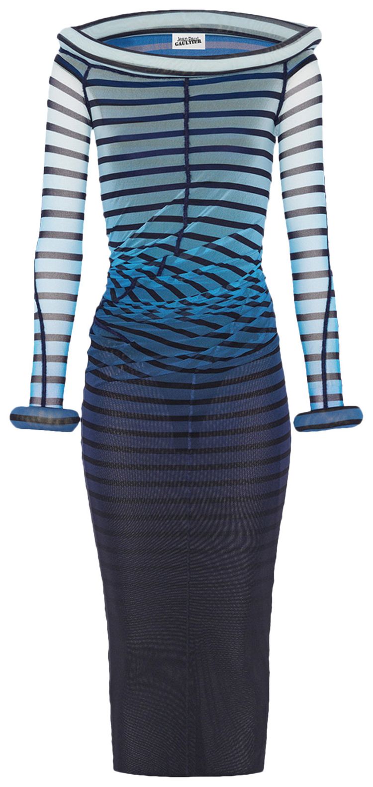 Jean Paul Gaultier Long 3D Striped Dress BlackNavyLight Blue