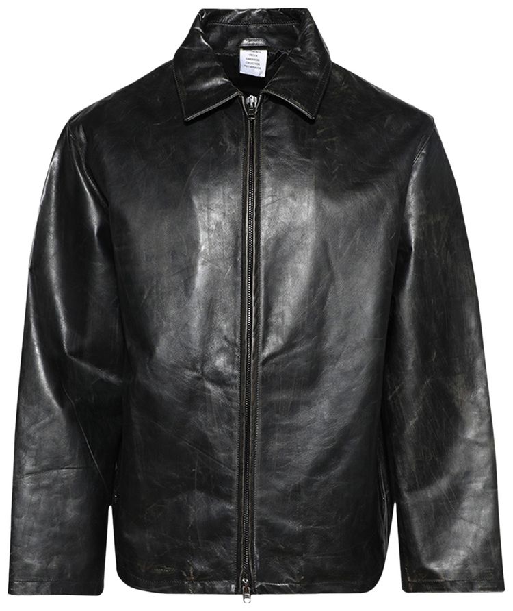 Vetements Distressed Leather Zip Up Jacket Black