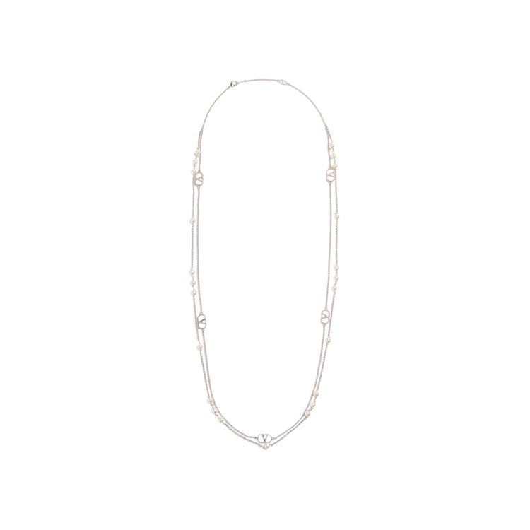 Valentino Vlogo Signature Pearl Necklace PalladiumCream