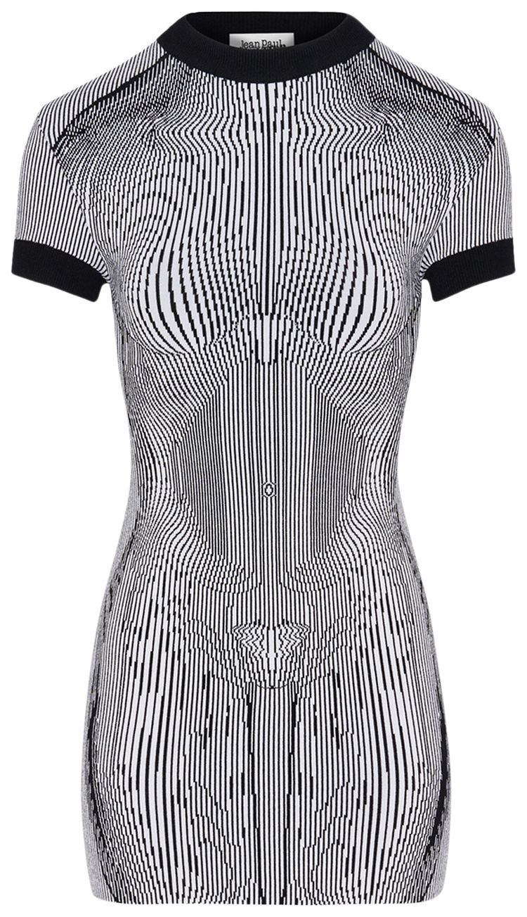Jean Paul Gaultier Morphing Pinstripe Short Dress WhiteBlack