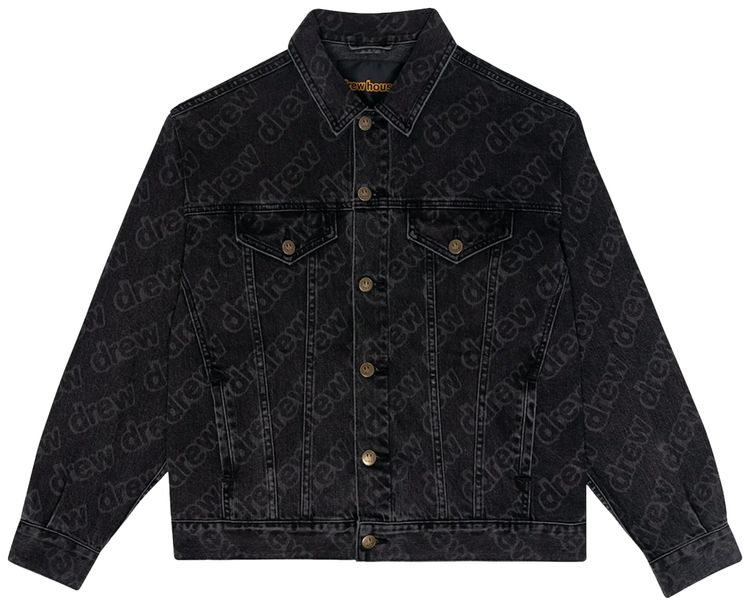 Drew House Secret Letter All Over Loose Denim Jacket Black