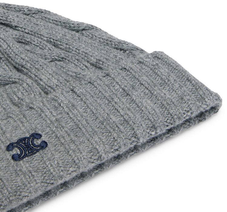 CELINE Triomphe Embroidered Beanie Grey