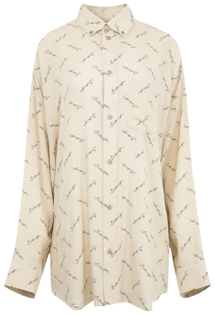 Balenciaga Long Sleeve Cocoon Shirt Light BeigeBlack