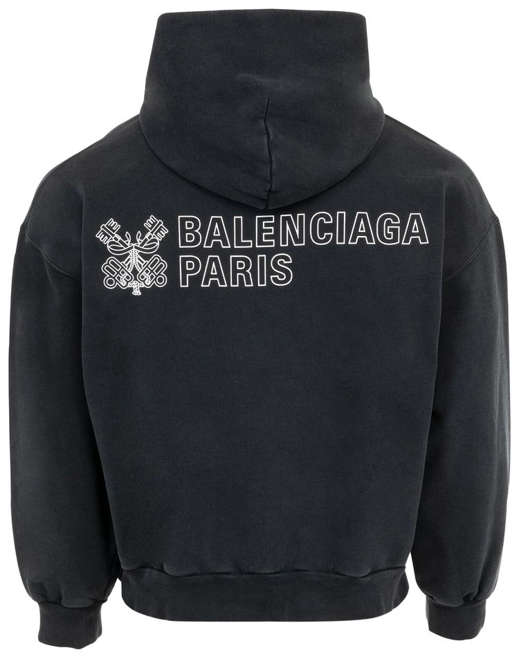 Balenciaga Paris Zip Front Hoodie Faded Washed BlackWhite