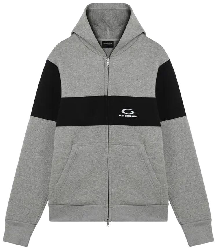 Balenciaga Logo Embroidered Zipped Hoodie Heather GreyBlack