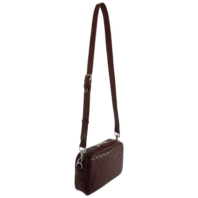 Bottega Veneta Intreccio Zip Around Messenger Bag Madder Brown