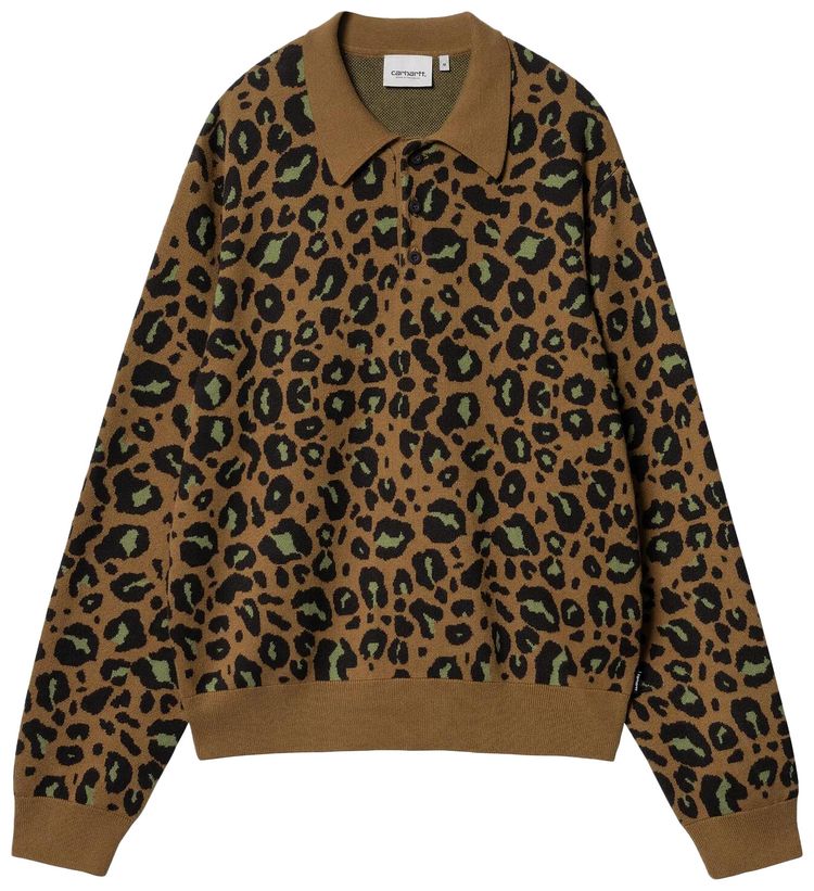 Carhartt WIP Long Sleeve Arlo Polo Camo Leo JacquardTamarindBlack