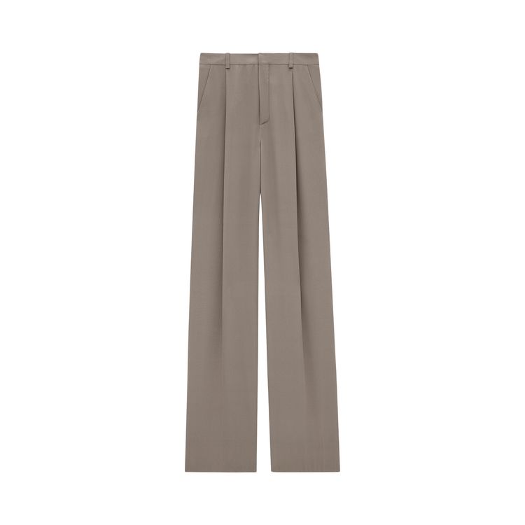 Saint Laurent High Waist Straight Leg Trousers Taupe