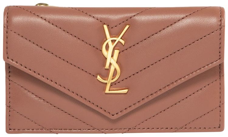 Saint Laurent Cassandre Matelasse Card Case Coral Paradise