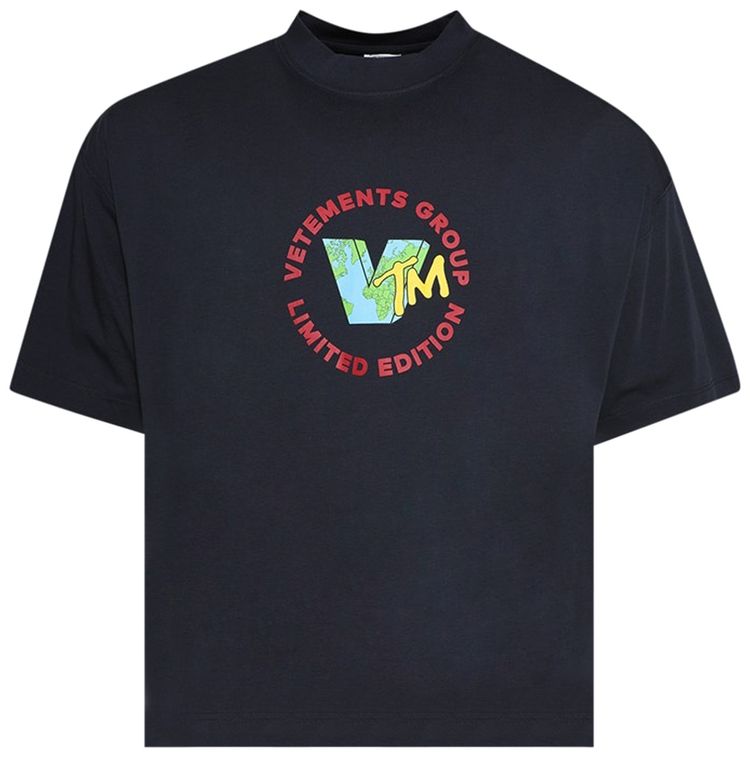 Vetements World Cropped Boxy T Shirt Navy