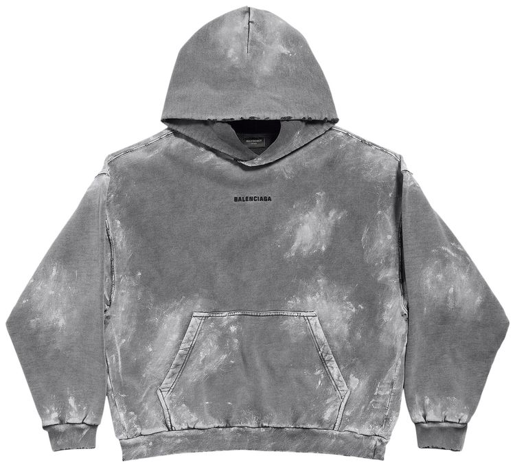 Balenciaga Logo Embroidered Faded Hoodie Grey