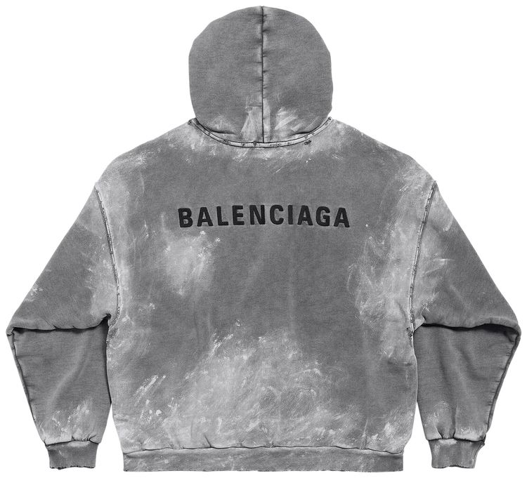 Balenciaga Logo Embroidered Faded Hoodie Grey