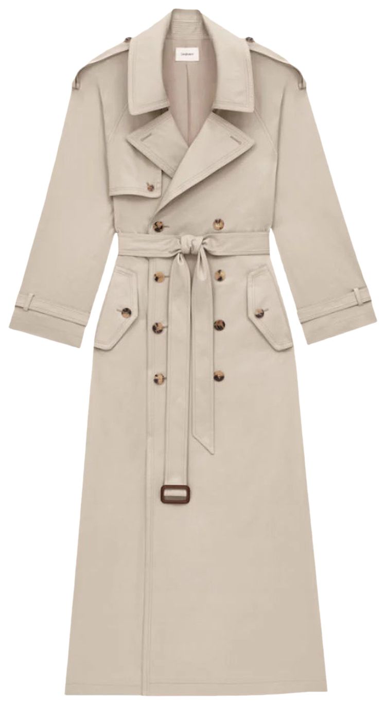 Saint Laurent Long Trench Coat Beige Clair