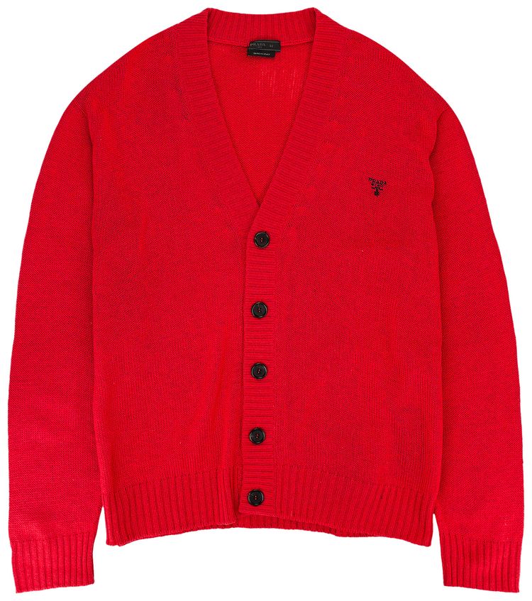 Prada Logo Cardigan Red