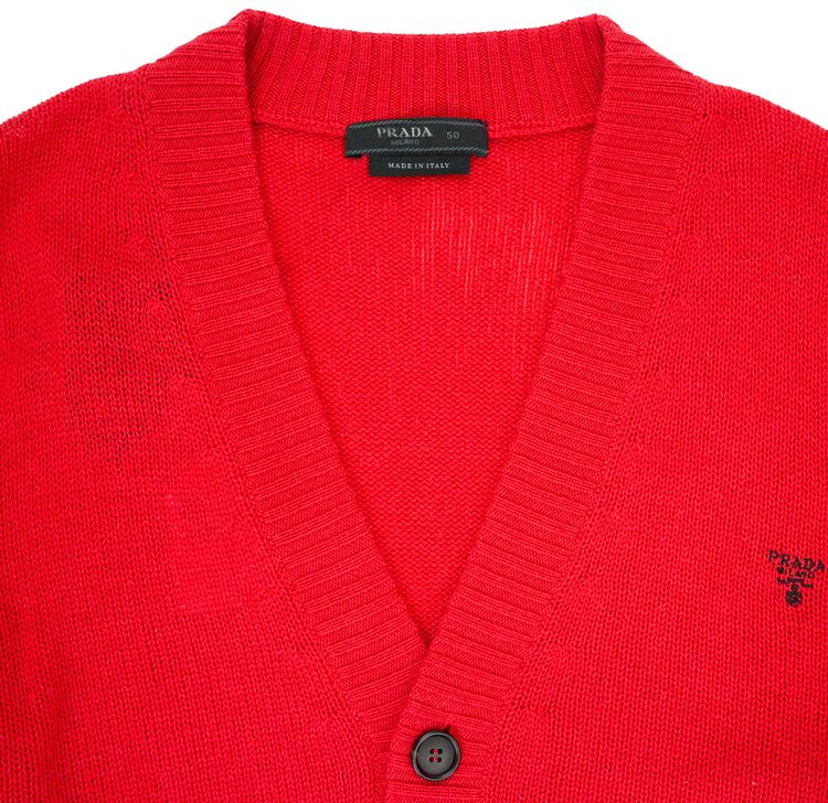 Prada Logo Cardigan Red