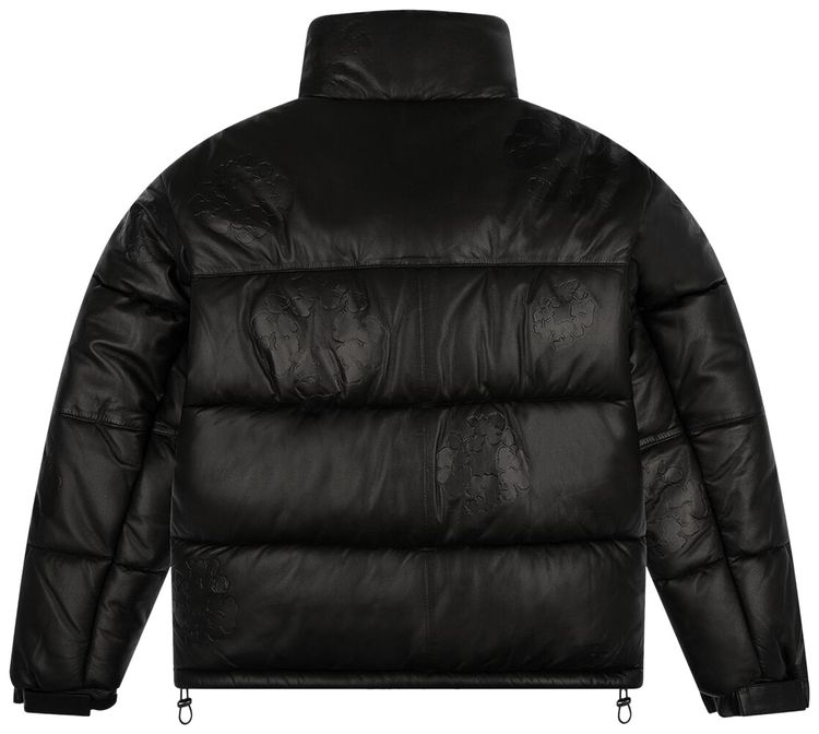 Denim Tears Leather Embossed Wreath Puffer Jacket Black